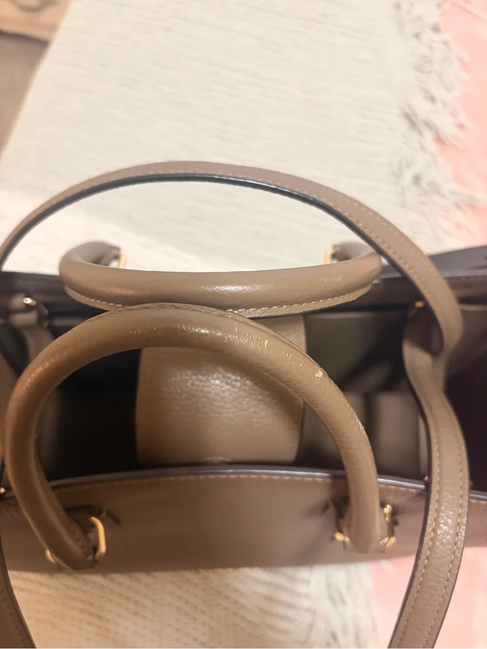 Coach Taupe Pebbled Leather Work Tote with Gold Hardware
